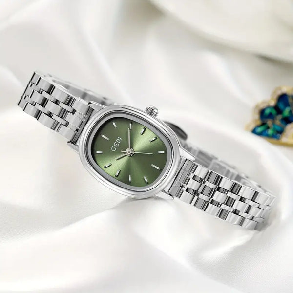 Unique Oval Green Quartz Stainless Steel Watch